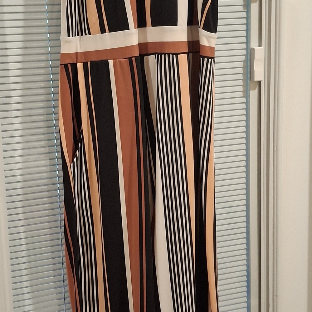VENUS Striped Jumpsuit in Black, Brown, and Cream
